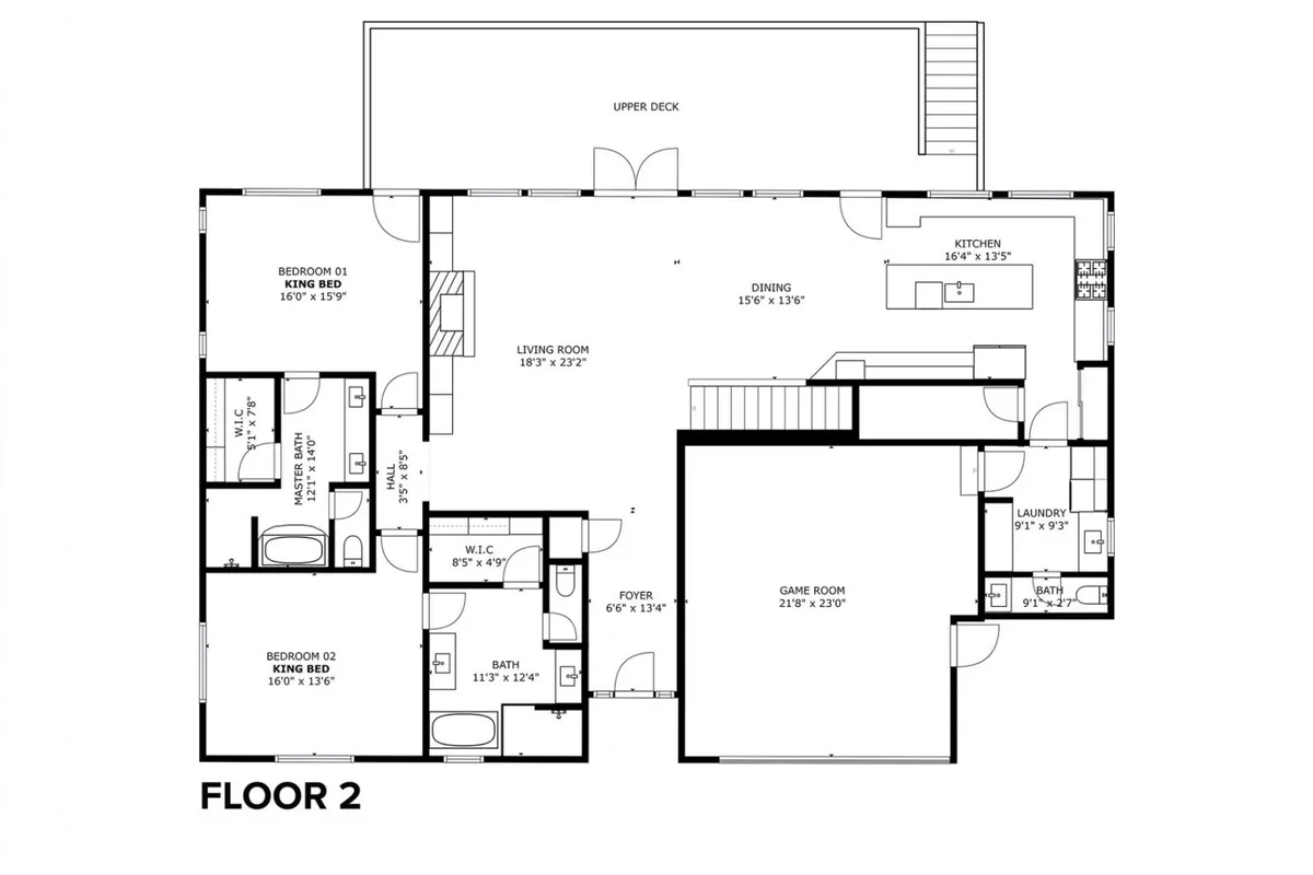 A welcoming open-plan interior featuring a living room, dining area, and a visible game or recreation room. The space is designed for family gatherings, entertaining guests, and playing games, with a cozy and lively atmosphere.